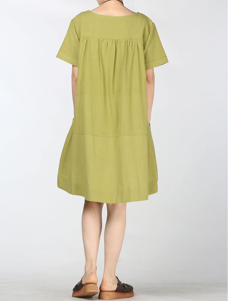 Minibee Women's Cotton Linen Short Sleeve Tunic/Top Tees (XXL, Chartreuse) - Image 3